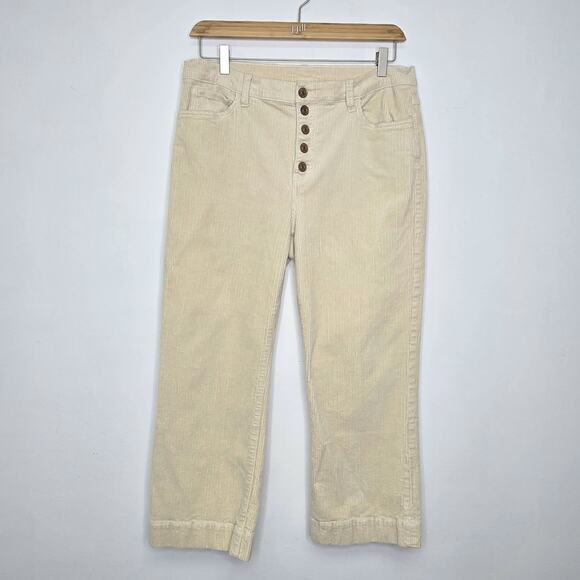 CAbi Pants - CAbi Corduroy Palm Beach Pant Size 12 Cream Crop Exposed Button Fly Pockets 4513